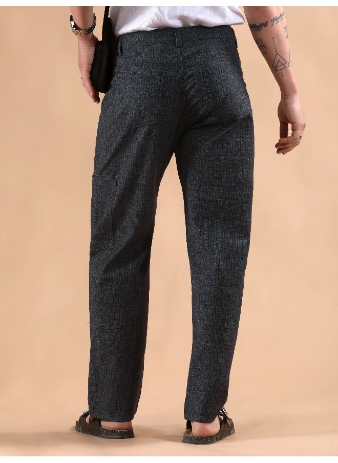 Beyoung Black Striped Patch Pocket Cargo Trousers  - Image 1
