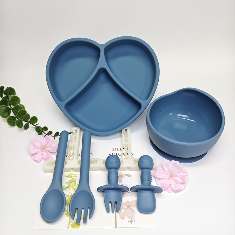 6pcs Baby Tableware Set Army Green Strong Suction Safe Odor Free Steamer Heat Resistant Perfect For Feeding Solid Foods - Image 1