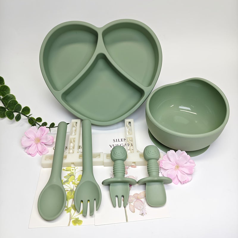 6pcs Baby Tableware Set Army Green Strong Suction Safe Odor Free Steamer Heat Resistant Perfect For Feeding Solid Foods - Image 4