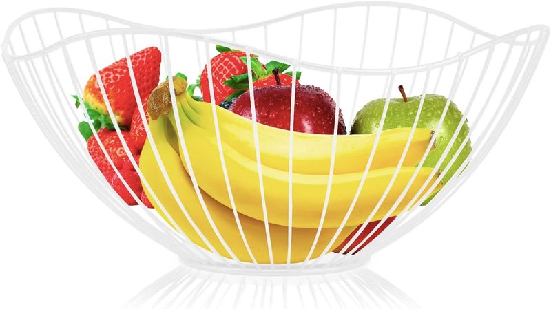 Lainrrew Metal Wire Fruit Basket White Fruit Bowl for Kitchen Counter Fruit Holder Stand Storage Baskets for Countertop Home Decor Table Centerpieces Vegetable Bowls for Fruits Veggies Snacks White - Image 1