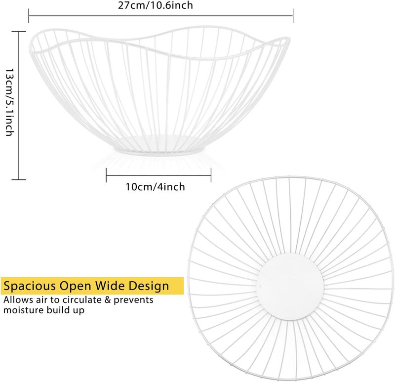Lainrrew Metal Wire Fruit Basket White Fruit Bowl for Kitchen Counter Fruit Holder Stand Storage Baskets for Countertop Home Decor Table Centerpieces Vegetable Bowls for Fruits Veggies Snacks White - Image 4