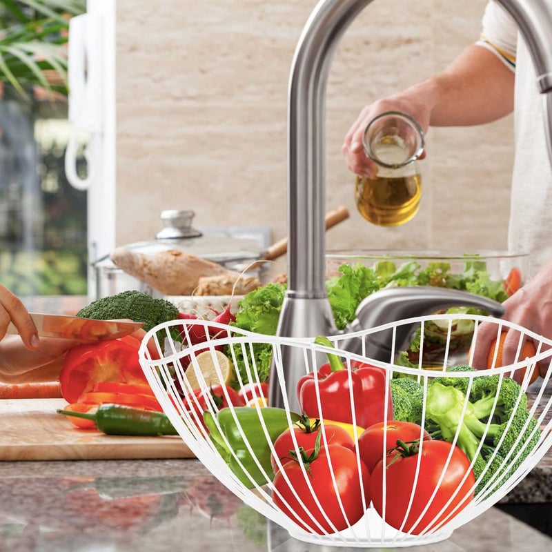 Lainrrew Metal Wire Fruit Basket White Fruit Bowl for Kitchen Counter Fruit Holder Stand Storage Baskets for Countertop Home Decor Table Centerpieces Vegetable Bowls for Fruits Veggies Snacks White - Image 2