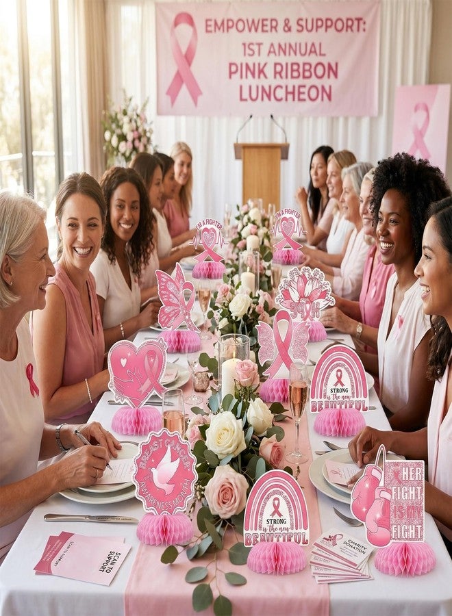 Cranviech Gifts for Breast Cancer Patients – 9PCS Breast Cancer Awareness Honeycomb Centerpieces, Pink Ribbon Table Decorations for Women, Faith Strength Courage Party Supplies for Charity Events Home Party - Image 5