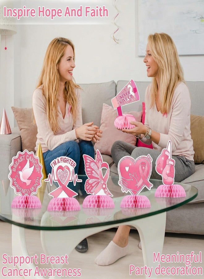 Cranviech Gifts for Breast Cancer Patients – 9PCS Breast Cancer Awareness Honeycomb Centerpieces, Pink Ribbon Table Decorations for Women, Faith Strength Courage Party Supplies for Charity Events Home Party - Image 4