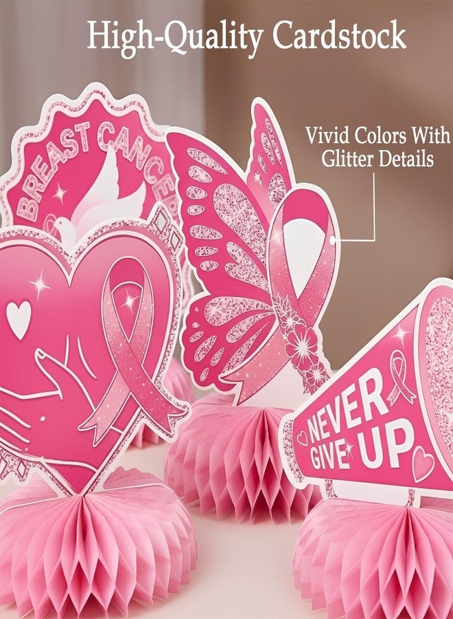 Cranviech Gifts for Breast Cancer Patients – 9PCS Breast Cancer Awareness Honeycomb Centerpieces, Pink Ribbon Table Decorations for Women, Faith Strength Courage Party Supplies for Charity Events Home Party - Image 3