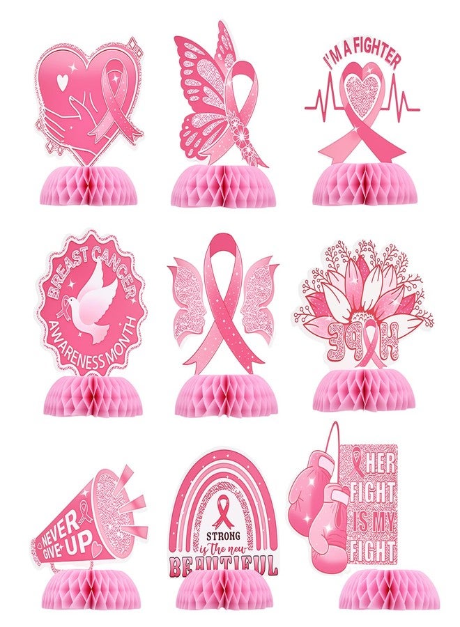 Cranviech Gifts for Breast Cancer Patients – 9PCS Breast Cancer Awareness Honeycomb Centerpieces, Pink Ribbon Table Decorations for Women, Faith Strength Courage Party Supplies for Charity Events Home Party - Image 1