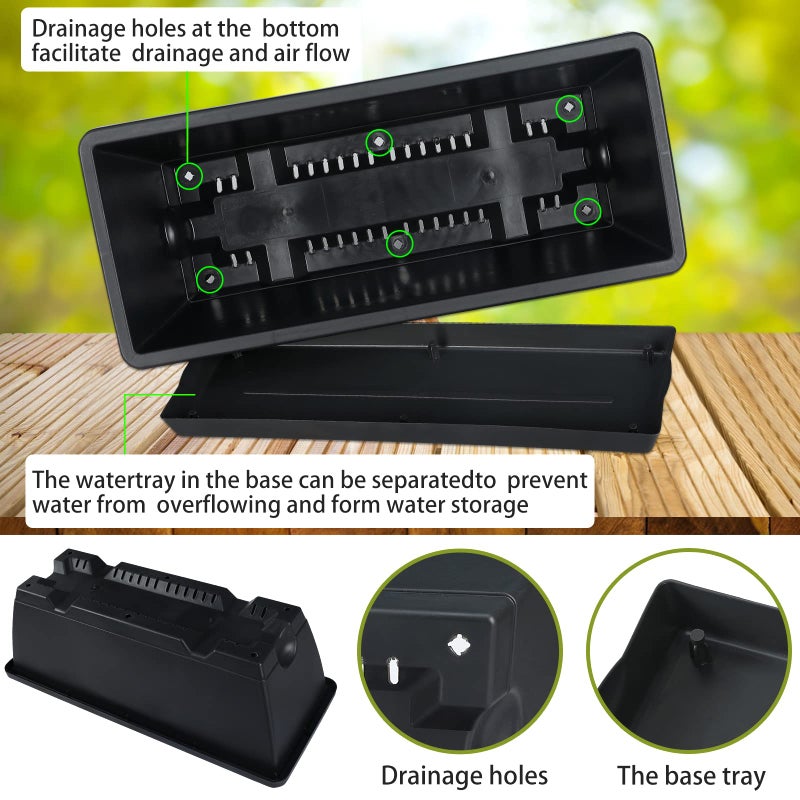 CHUKEMAOYI Window Box Planter, 10 Pack Plastic Vegetable Flower Planters Boxes 17 Inches Rectangular Flower Pots with Saucers for Indoor Outdoor Garden, Patio, Home Decor (Black) - Image 3