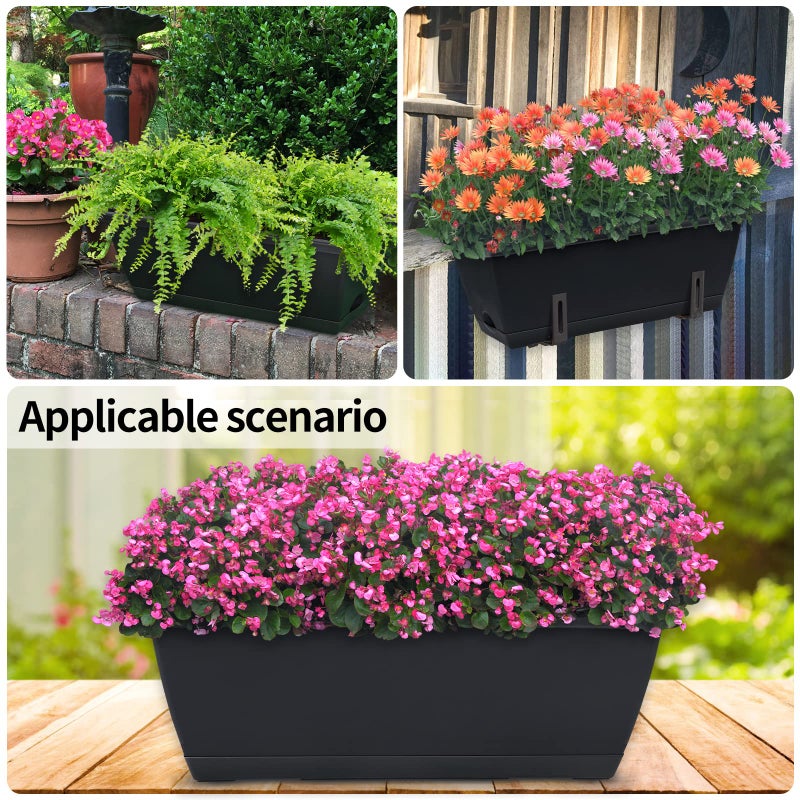 CHUKEMAOYI Window Box Planter, 10 Pack Plastic Vegetable Flower Planters Boxes 17 Inches Rectangular Flower Pots with Saucers for Indoor Outdoor Garden, Patio, Home Decor (Black) - Image 5