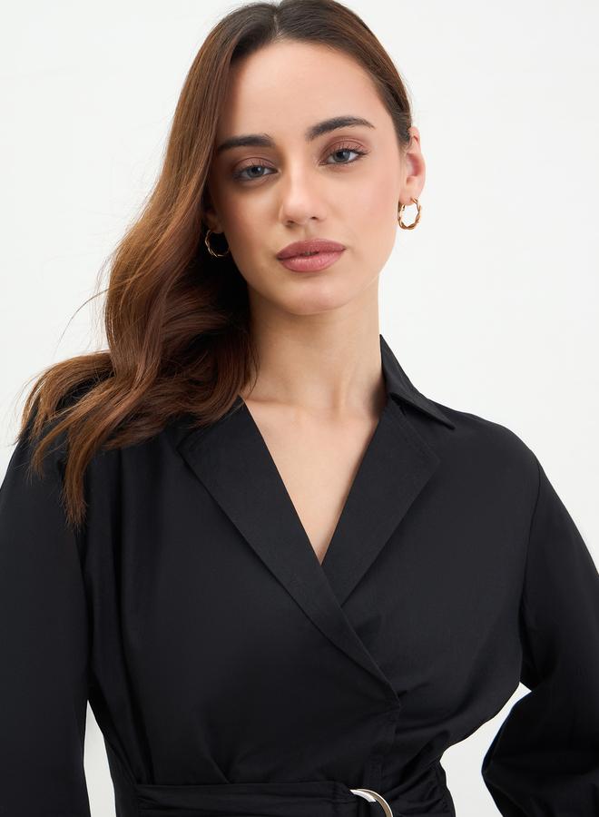 ستايلي قميص من بوبلين القطن بتصميم لف وحزام - Image 3