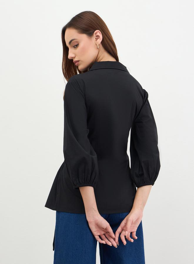 ستايلي قميص من بوبلين القطن بتصميم لف وحزام - Image 4