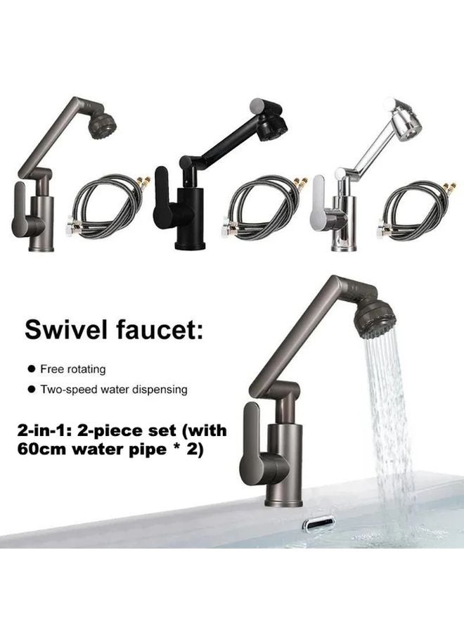2 In 1 Universal Faucet Set Black 23 62 Inch Swivel Hose For Bathroom Sink - Image 4