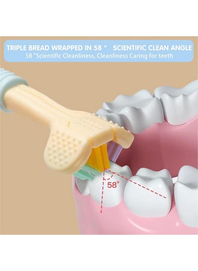 هانيا فرشاة أسنان هانيا 3 قطع للأطفال بشعيرات متعددة الجوانب وشعيرات ناعمة مع مكشطة لسان مدمجة وفرشاة أسنان للتوحد وفرشاة أسنان للعناية بالأسنان - يدوية - Image 2