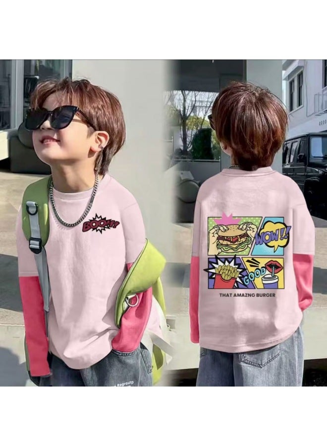 Pure Cotton Children's Long-sleeve T-shirt, Spring And Autumn Korean Style Trendy Cartoon Melade Base Shirt For Older Children, Popular For Outdoor Wear - Image 1