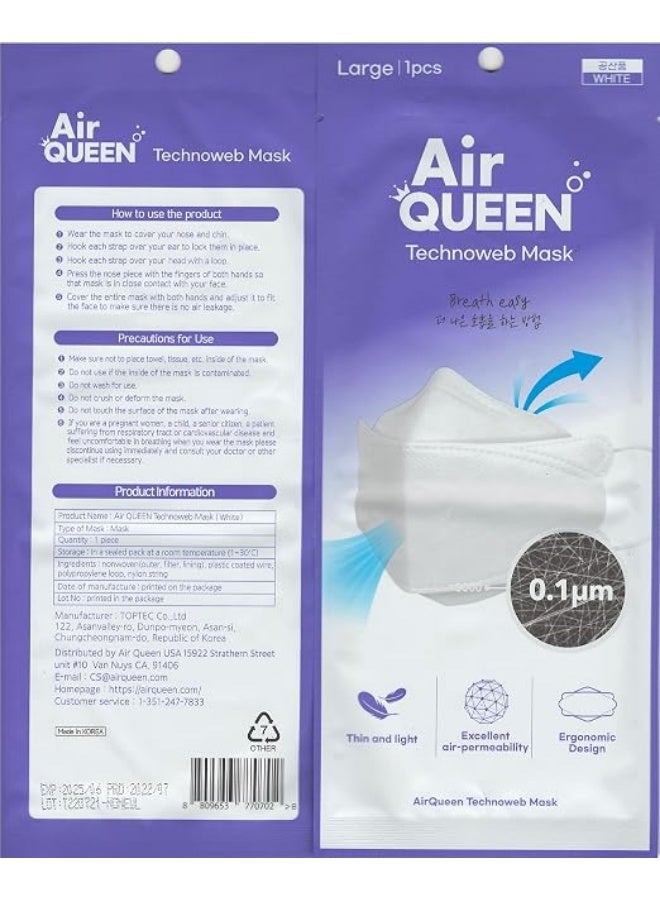 Air Queen Face Mask, White One Time Usage Hand Sanitizer, 15 Pack - Image 2