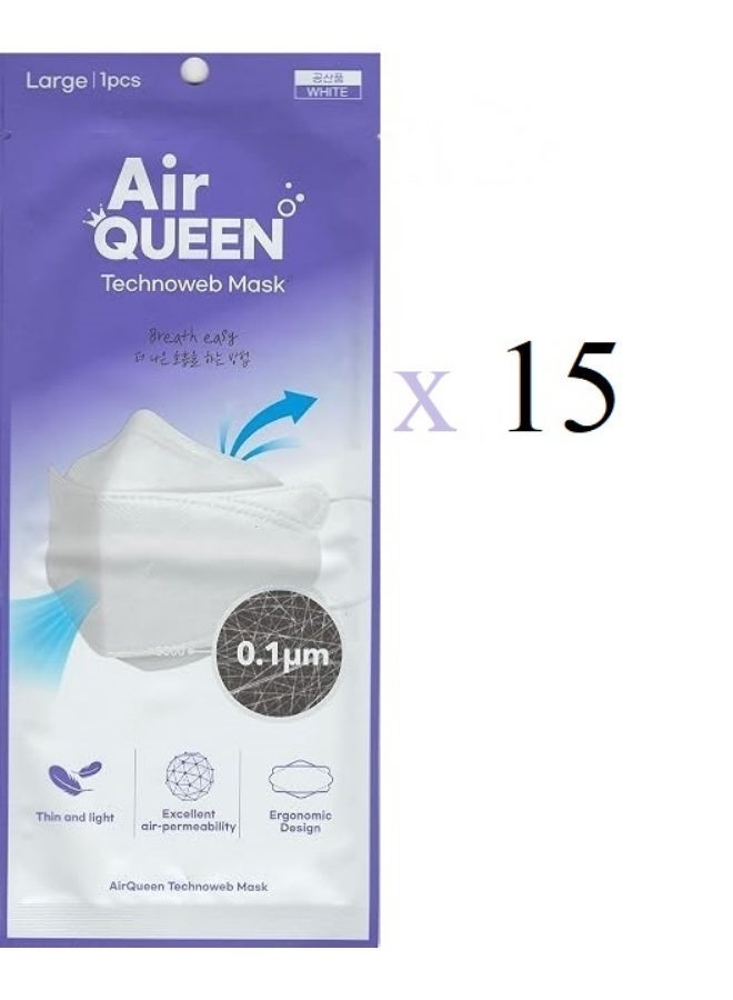 Air Queen Face Mask, White One Time Usage Hand Sanitizer, 15 Pack - Image 1