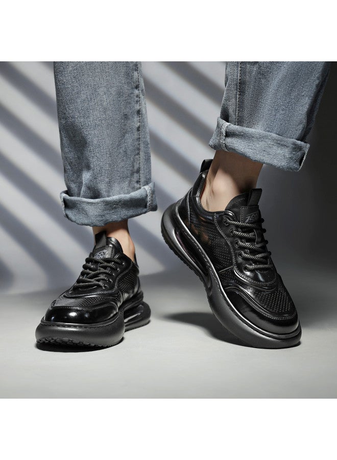 15MINS Belle International Men's Genuine Leather Casual Dress Shoes - Thick Sole Height Increasing Air Cushion Dad Sneakers Leather Sports Shoes For Men - Image 3