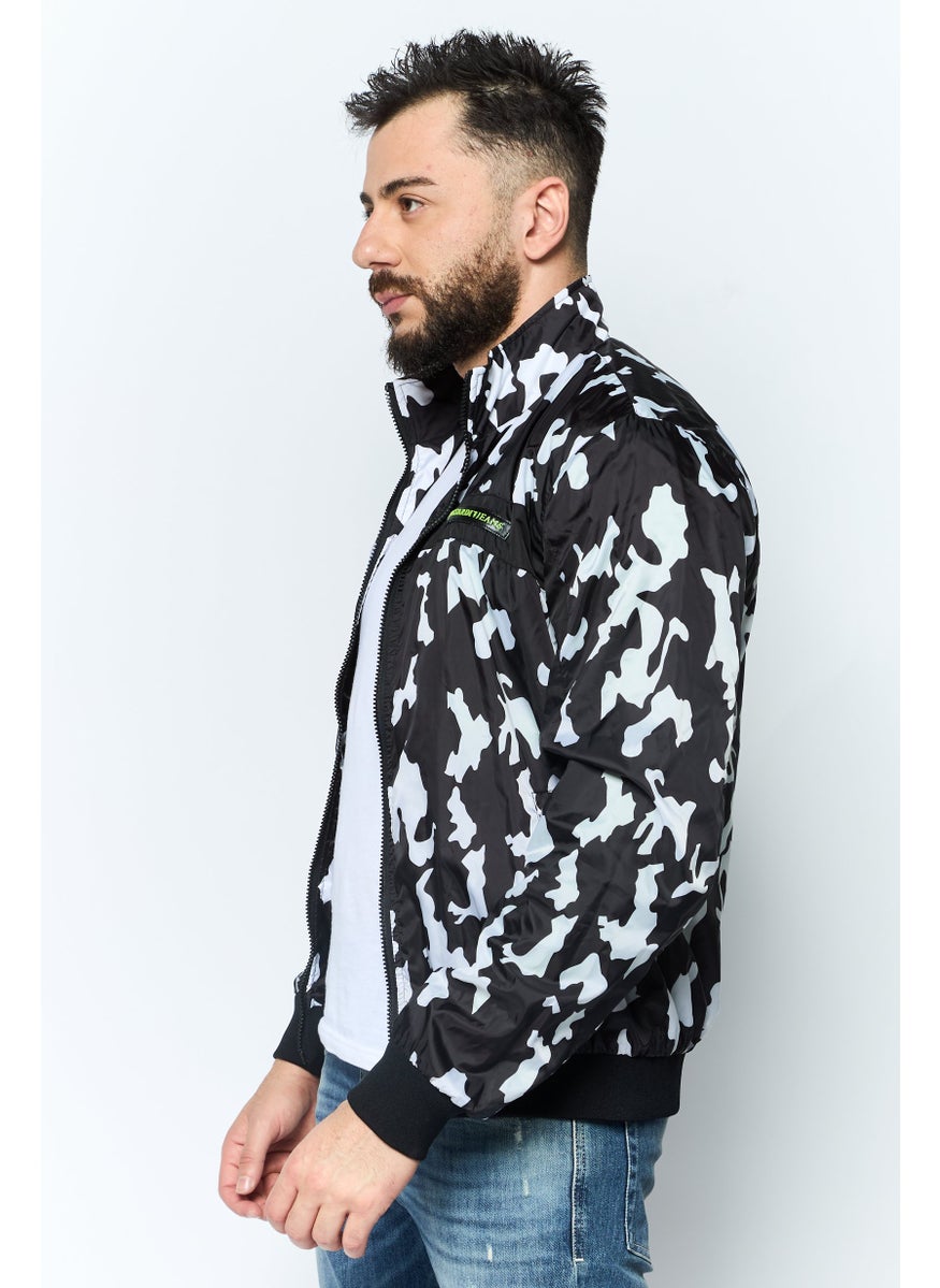 TRUSSARDI JEANS Men Allover Printed Windbreaker Jacket, Black  - Image 3