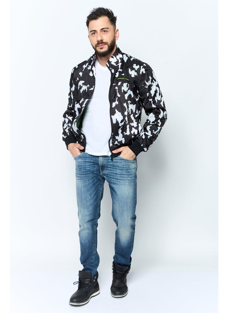 TRUSSARDI JEANS Men Allover Printed Windbreaker Jacket, Black  - Image 2