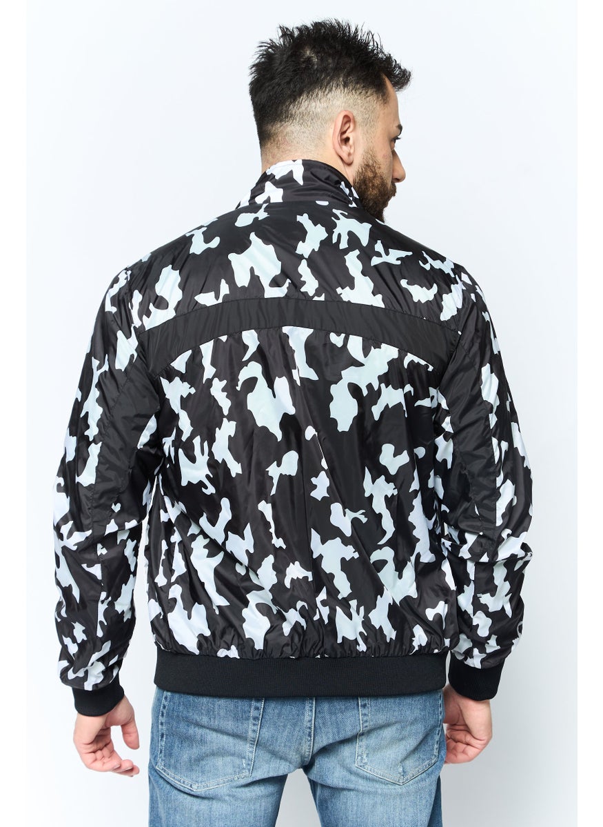 TRUSSARDI JEANS Men Allover Printed Windbreaker Jacket, Black  - Image 4