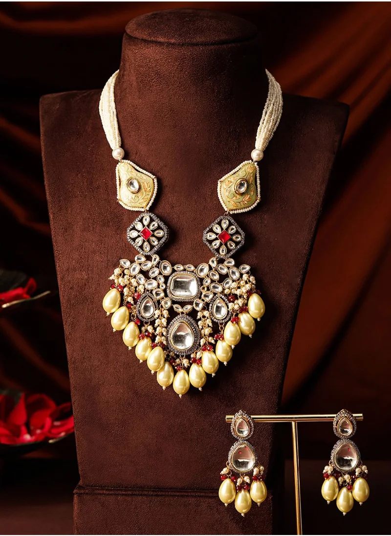 Priyaasi Plated Kundan Studded Beaded Jewellery Set