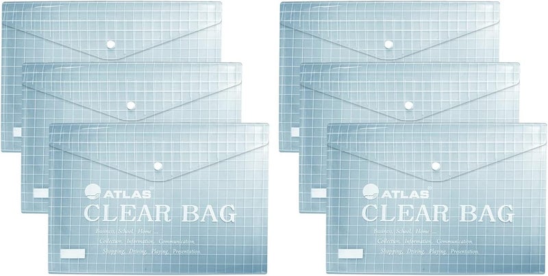 Atlas Clear Document Bag Folder - 6 Pcs Transparent