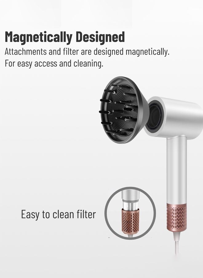 عمر مجموعة مجفف الشعر ومصفف الشعر، مجفف شعر أيوني احترافي مع شاشة تعمل باللمس وتحكم حراري، منخفض الضوضاء، يتضمن موزع شعر ومكثف ومجعد شعر لتصفيف مثالي، أبيض - Image 3