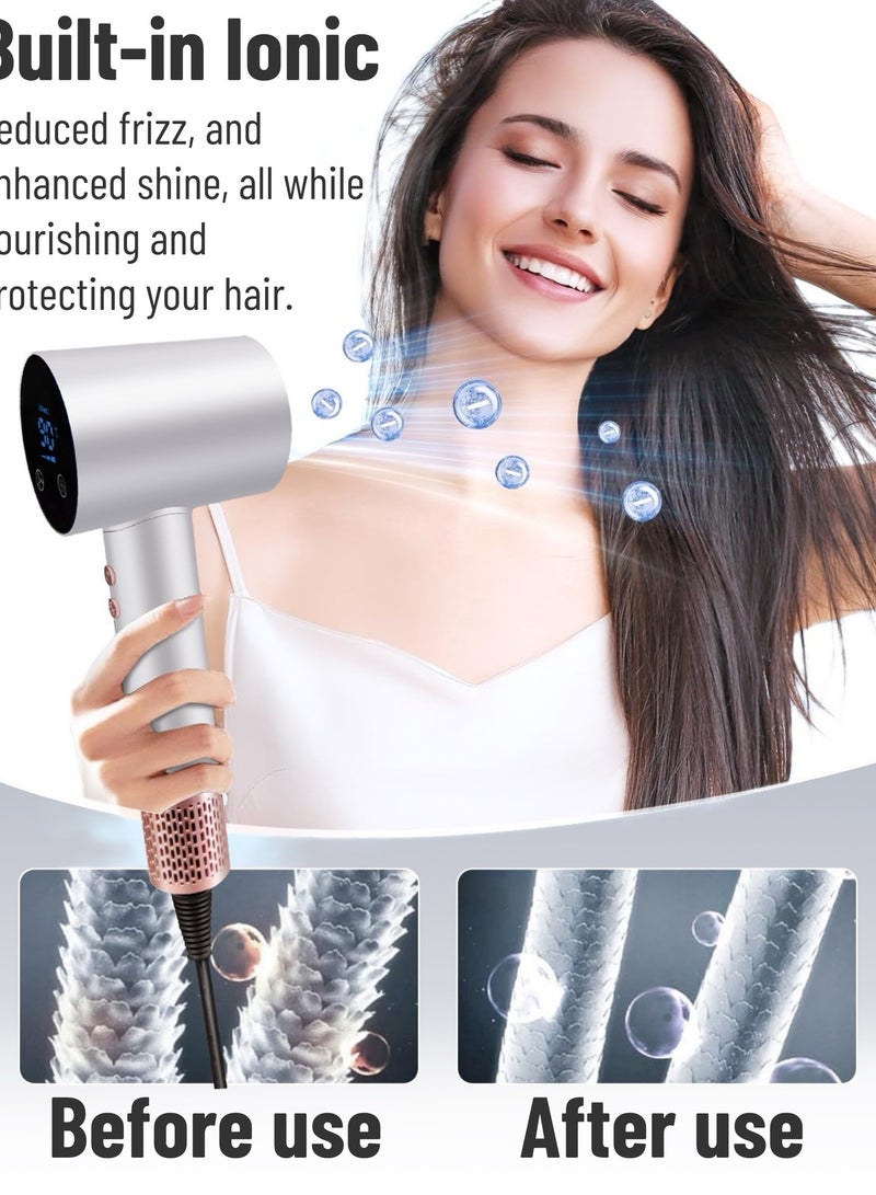 عمر مجموعة مجفف الشعر ومصفف الشعر، مجفف شعر أيوني احترافي مع شاشة تعمل باللمس وتحكم حراري، منخفض الضوضاء، يتضمن موزع شعر ومكثف ومجعد شعر لتصفيف مثالي، أبيض - Image 4