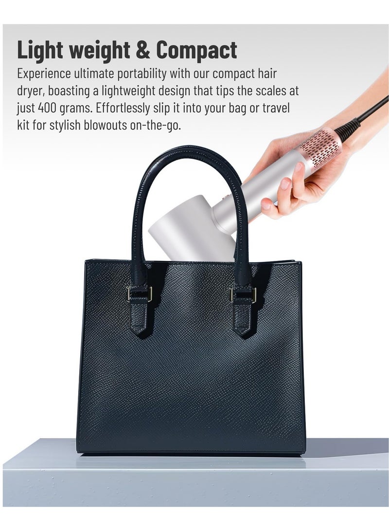 عمر مجموعة مجفف الشعر ومصفف الشعر، مجفف شعر أيوني احترافي مع شاشة تعمل باللمس وتحكم حراري، منخفض الضوضاء، يتضمن موزع شعر ومكثف ومجعد شعر لتصفيف مثالي، أبيض - Image 5