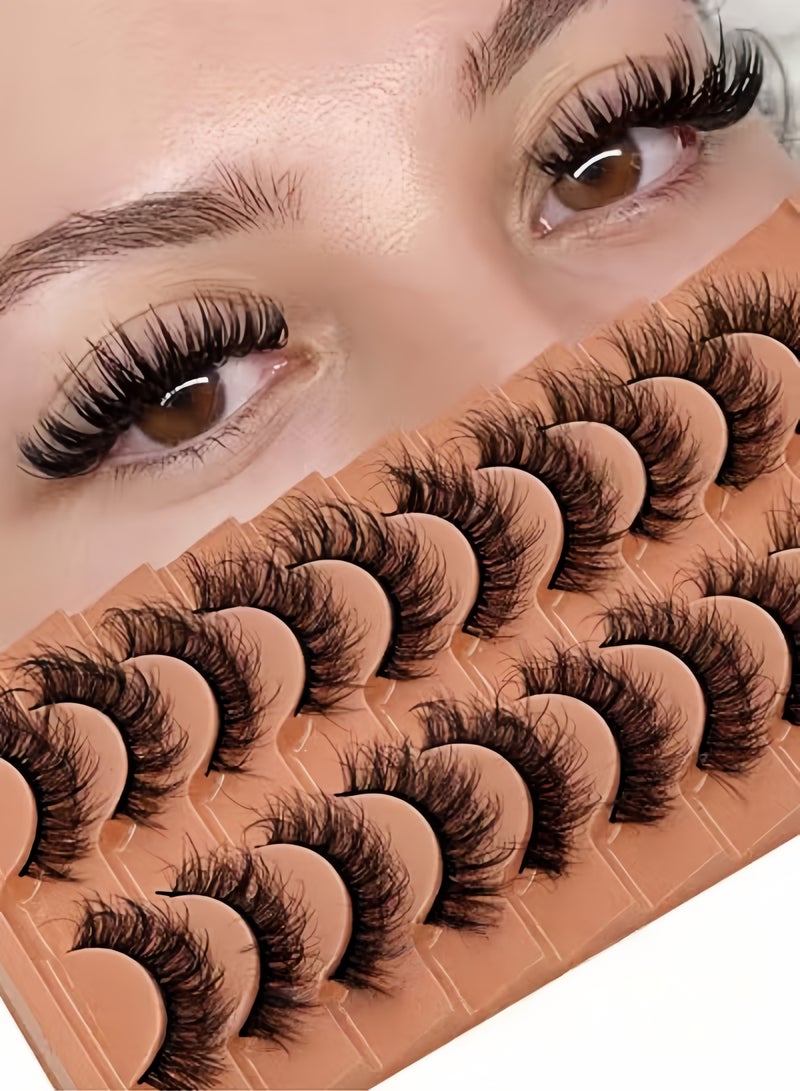 （ 10 Pairs ）Fluffy Messy Faux False Eyelashes,Soft Curly False Lashes,Reusable Natural Eyelash Simulation Curl False Eyelashfor Make up - Image 2