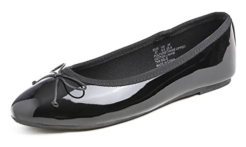 FEVERSOLE Women's Macaroon Colorful Memory Foam Cushion Insock Patent Ballet Flat Black Size 7.5 M US - Image 1