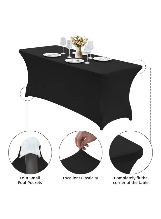 سي دبليو كي غطاء طاولة CWK من الإسباندكس المرن بطول 6 أقدام للطاولات المستطيلة - مفرش طاولة مرن مناسب للطاولات القابلة للطي، مقاوم للتجاعيد، واقي طاولة متين للحفلات وحفلات الزفاف والمآدب والمناسبات (أسود) - Image 3