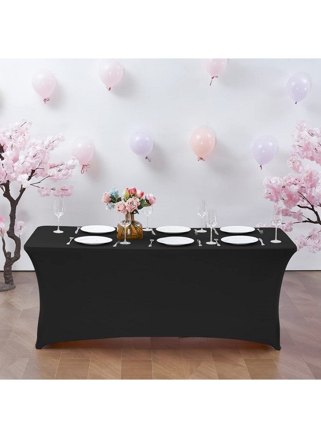 سي دبليو كي غطاء طاولة CWK من الإسباندكس المرن بطول 6 أقدام للطاولات المستطيلة - مفرش طاولة مرن مناسب للطاولات القابلة للطي، مقاوم للتجاعيد، واقي طاولة متين للحفلات وحفلات الزفاف والمآدب والمناسبات (أسود) - Image 1