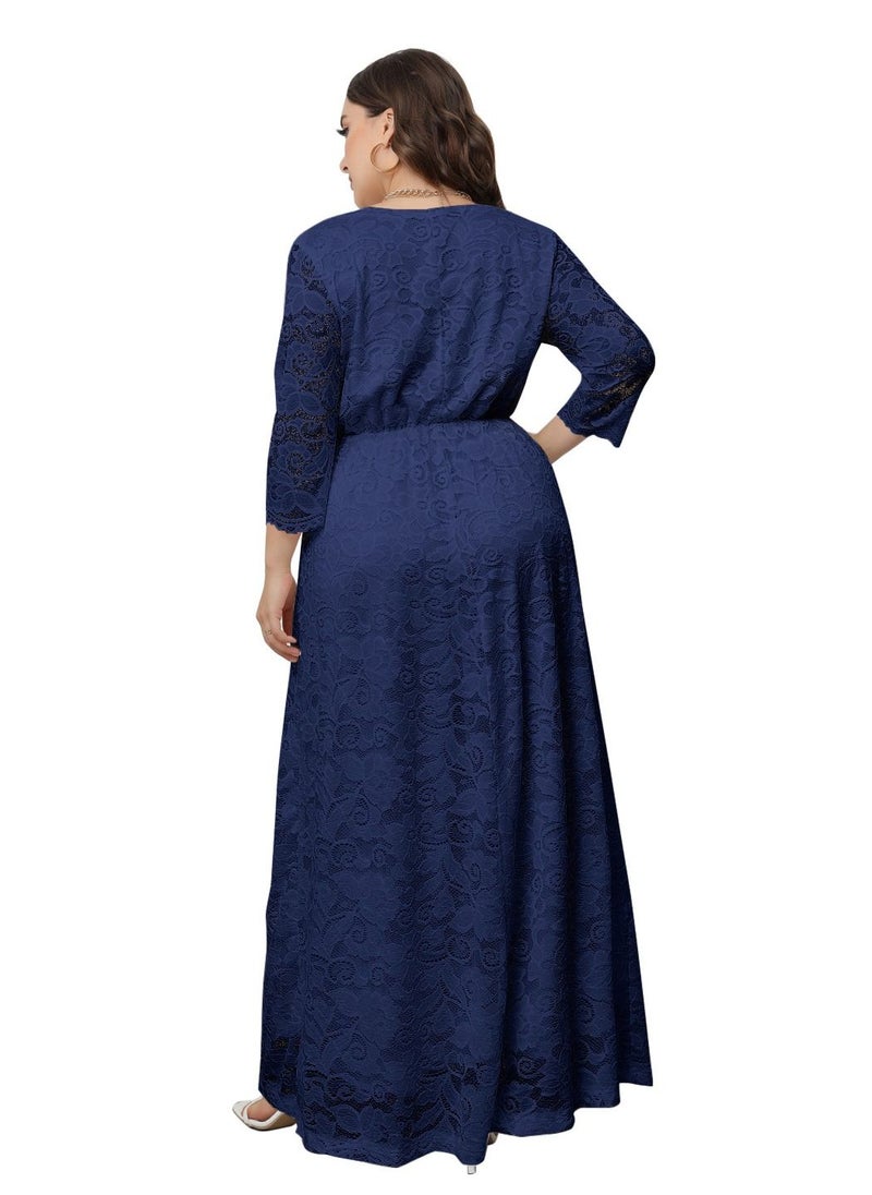 Loquat - New Lace Dress For Plus-size Women Blue - Image 1