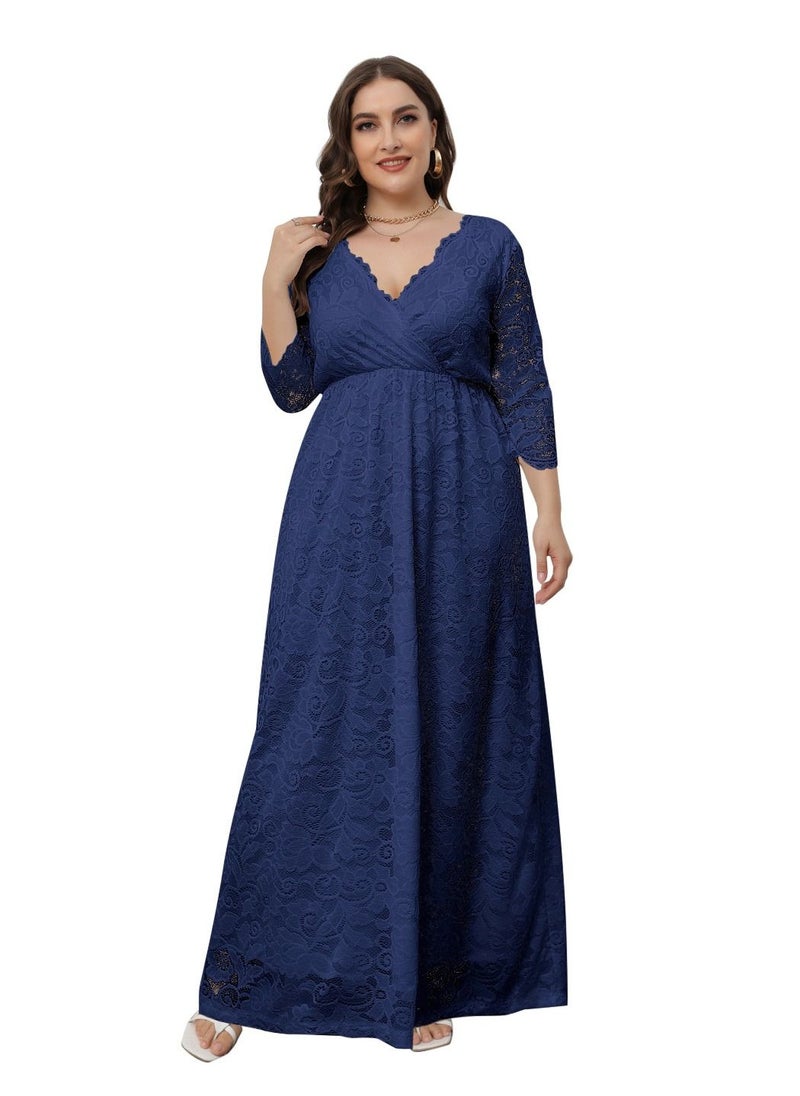 Loquat - New Lace Dress For Plus-size Women Blue - Image 1