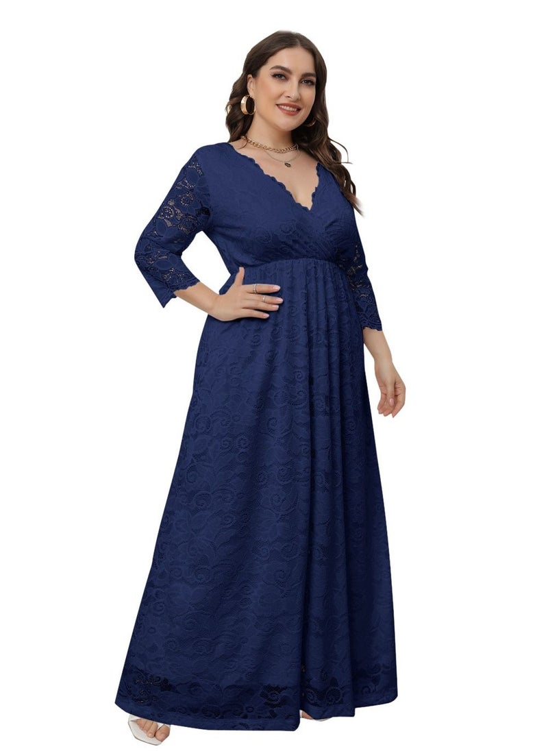 Loquat - New Lace Dress For Plus-size Women Blue - Image 1