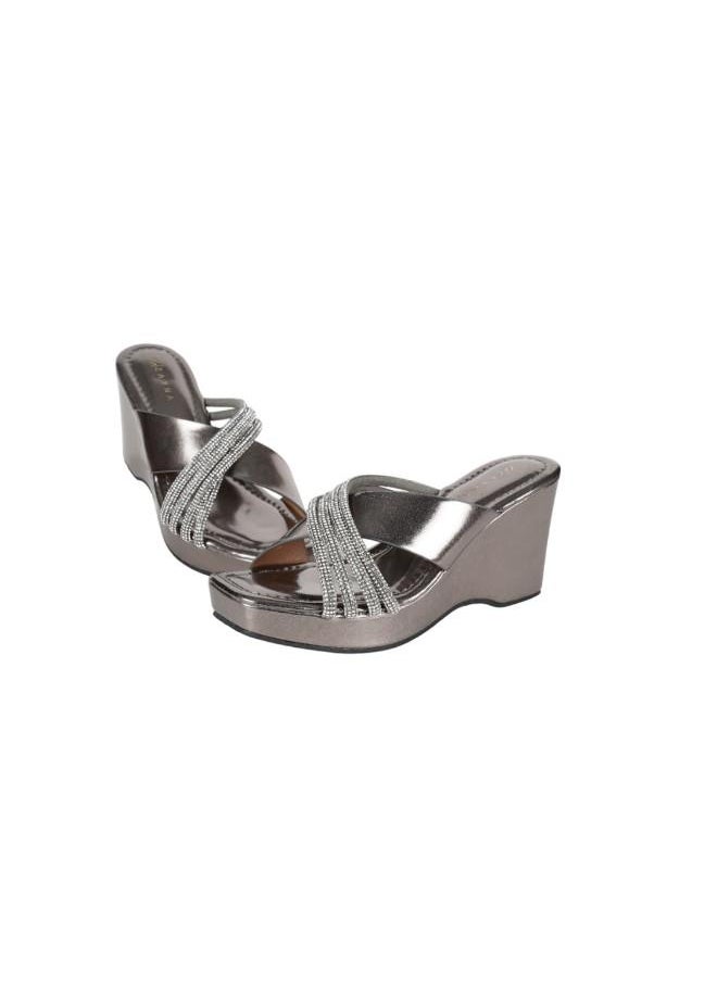 ZAYNA - 221-195 Zayna Ladies Wedge Heel Sandals 2B2531-7 Pewter - Image 1