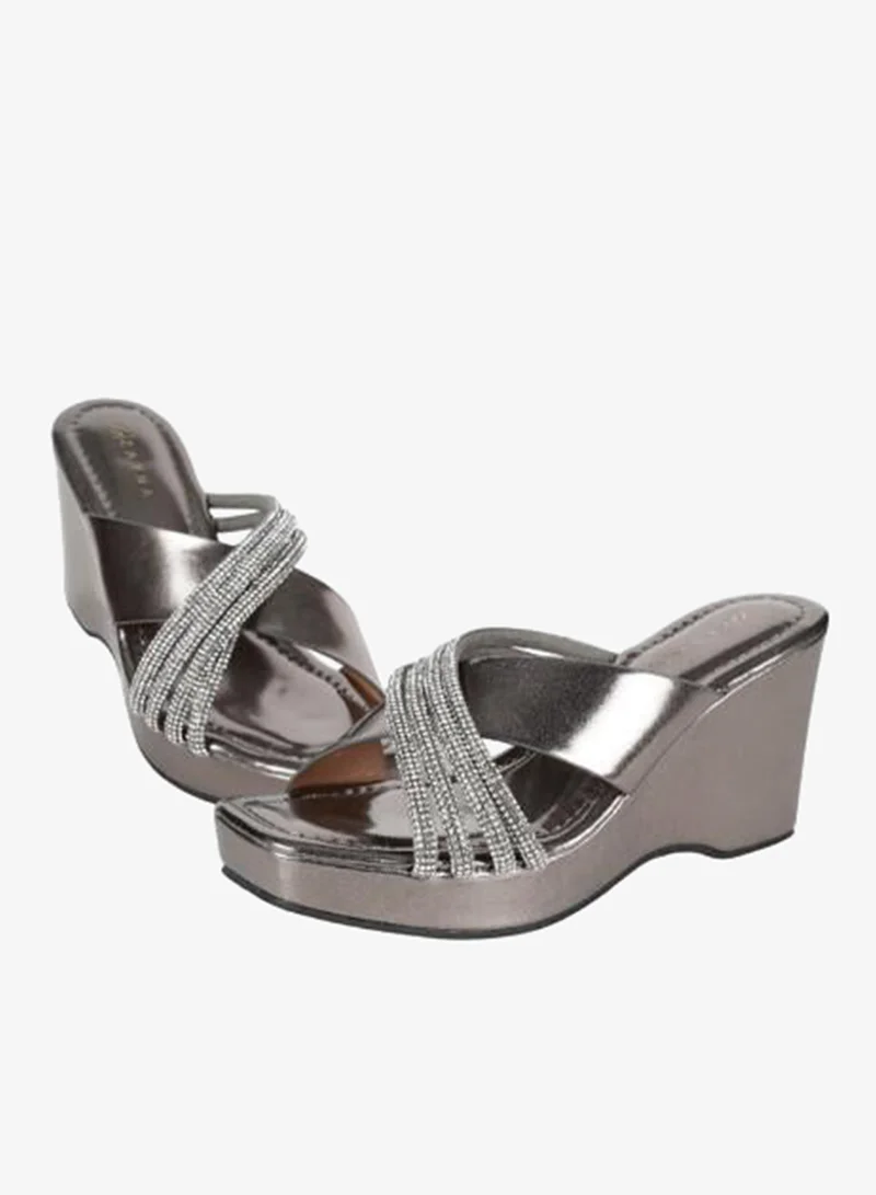 Zayna Pewter 221-195 Zayna Ladies Wedge Heel Sandals 2B2531-7 Pewter for Women | Best Price UAE