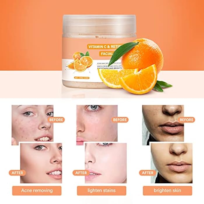 YAFUSIPE Vitamin C and Retinol Facial Scrub Face Scrubs Exfoliating Face Wash Vitamin C Facial Body Scrub Microdermabrasion Exfoliator for Blackhead Ingrown Hair KP Bump Eraser Exfoliant 3.5OZ - Image 2