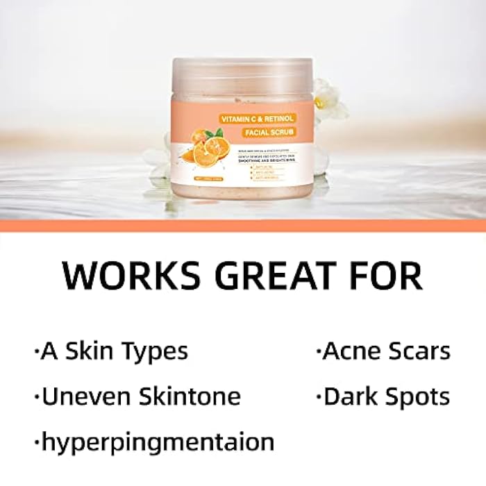 YAFUSIPE Vitamin C and Retinol Facial Scrub Face Scrubs Exfoliating Face Wash Vitamin C Facial Body Scrub Microdermabrasion Exfoliator for Blackhead Ingrown Hair KP Bump Eraser Exfoliant 3.5OZ - Image 4