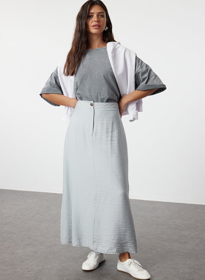 trendyol Gray Normal Waist Woven Linen Look Skirt - Image 1