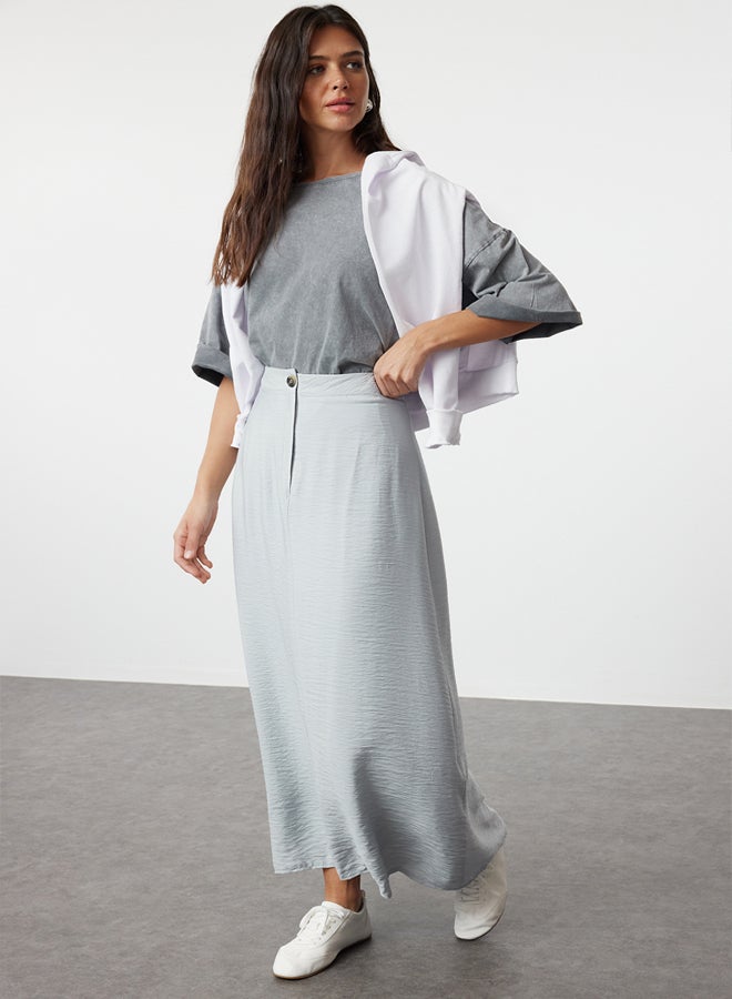 trendyol Gray Normal Waist Woven Linen Look Skirt - Image 2