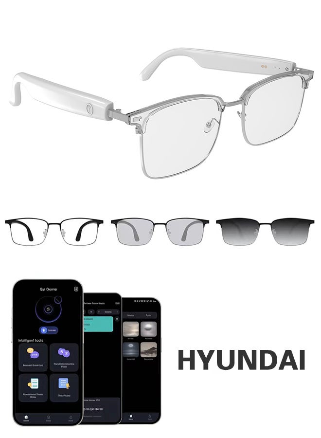 هيونداي نظارات ذكية ذات عدسات متغيرة الألوان GS13، نظارة ذكية متعددة الأغراض مزودة بتقنية البلوتوث مع الذكاء الاصطناعي - نظارات كاجوال، مكتبية، رياضية خارجية واقية من الأشعة فوق البنفسجية، نظارة شمسية مستقطبة UV400، ترجمة فورية ب 128 لغة، موسيقى، مكالمات هاتفية، نظارة ذكية - Image 1