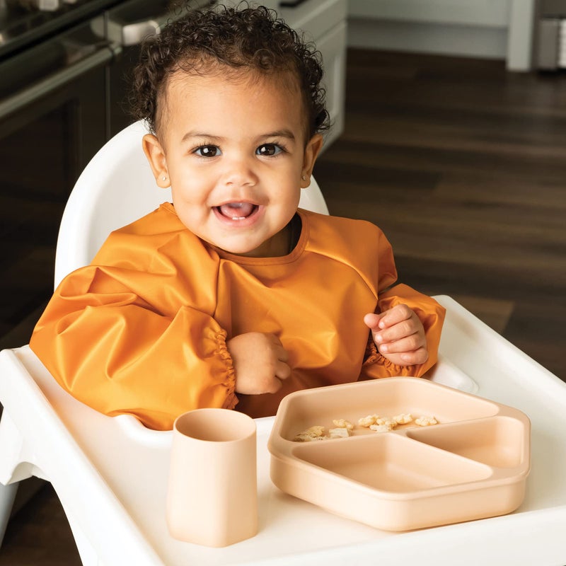 Tiny Twinkle Silicone Suction Baby Plate, Suction Grip Divided Dish for First Foods and Self-Feeding Toddlers, Baby Led Weaning Supplies for Independent Eating (Sand Plate with Lid) - Image 2