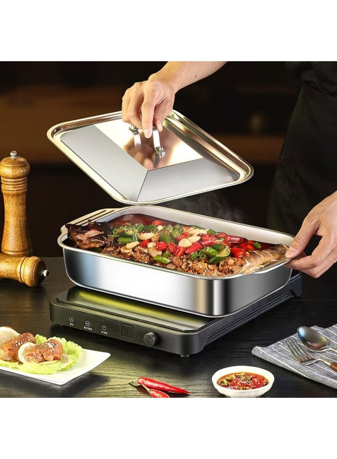 Food Grade Stainless Steel Grilled Fish Tray With Lid Barbecue Tray Square Tray Plate Camping Picnic Plate Square Crayfish Plate
