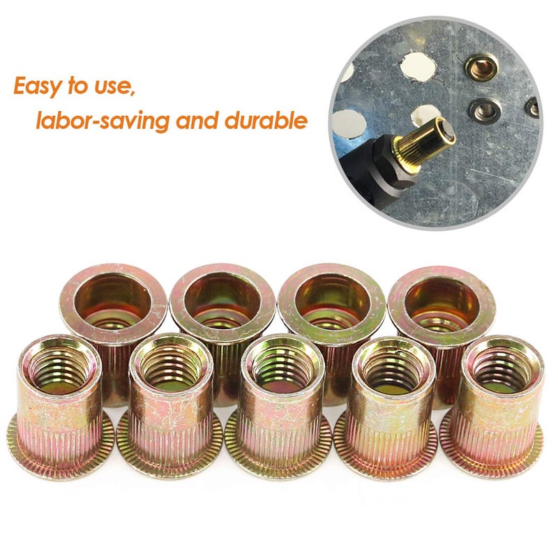 Rustark 50-Pcs 3/8''-16UNC Mixed Zinc Plated Carbon Steel Rivet Nut Flat Head Threaded Insert Nutsert Assortment Kit - Image 5