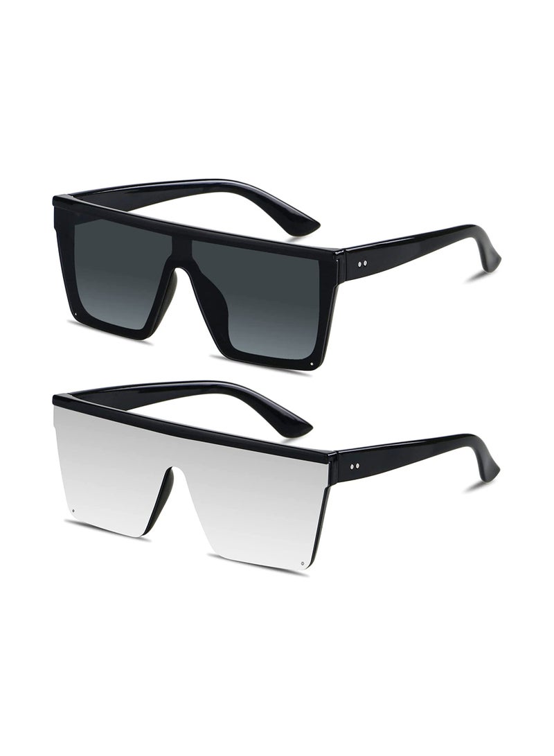 Excefore Sunglasses Square Oversized Sunglasses for Women Men 2Pcs UV Protection Anti Eyestrain Big Flat Top Fashion Shield Rimless Shades for Driving Traveling All-match Sunglasses - Image 1