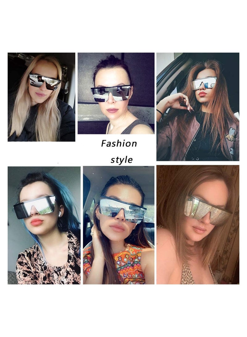 Excefore Sunglasses Square Oversized Sunglasses for Women Men 2Pcs UV Protection Anti Eyestrain Big Flat Top Fashion Shield Rimless Shades for Driving Traveling All-match Sunglasses - Image 4