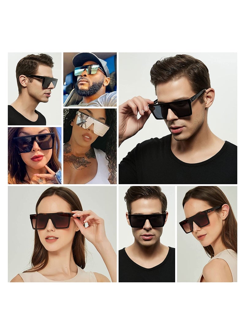 Excefore Sunglasses Square Oversized Sunglasses for Women Men 2Pcs UV Protection Anti Eyestrain Big Flat Top Fashion Shield Rimless Shades for Driving Traveling All-match Sunglasses - Image 3