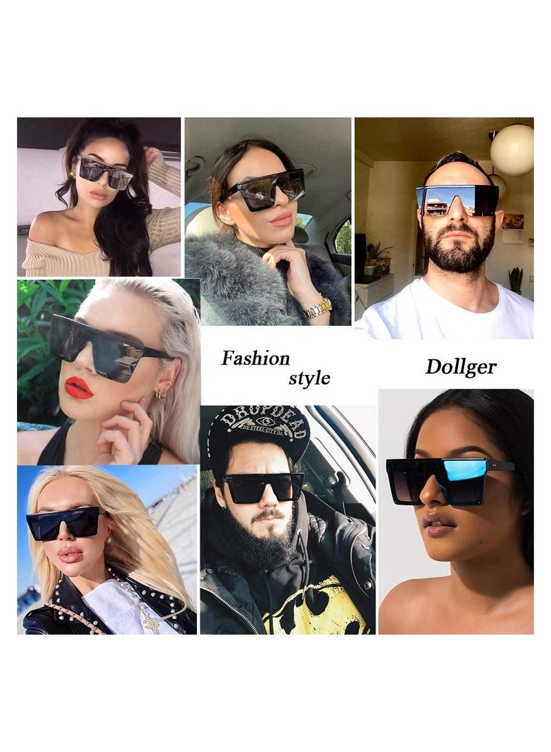 Excefore Sunglasses Square Oversized Sunglasses for Women Men 2Pcs UV Protection Anti Eyestrain Big Flat Top Fashion Shield Rimless Shades for Driving Traveling All-match Sunglasses - Image 5