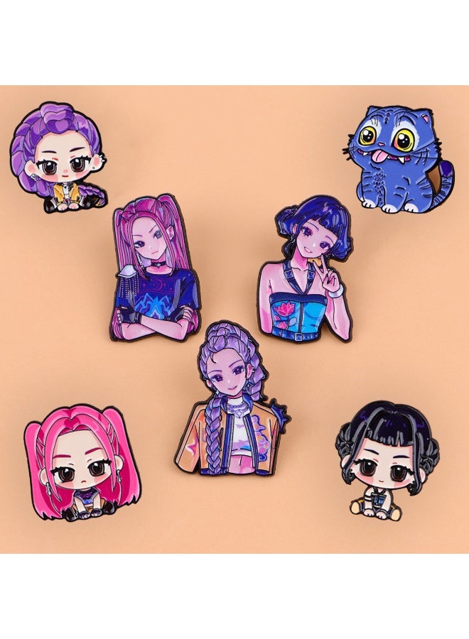 KPop Demon Hunters 7-Piece/Set KPop Demon Hunters Badges Brooches Pins Anime Cartoon Figure Enamel Pin - Image 1